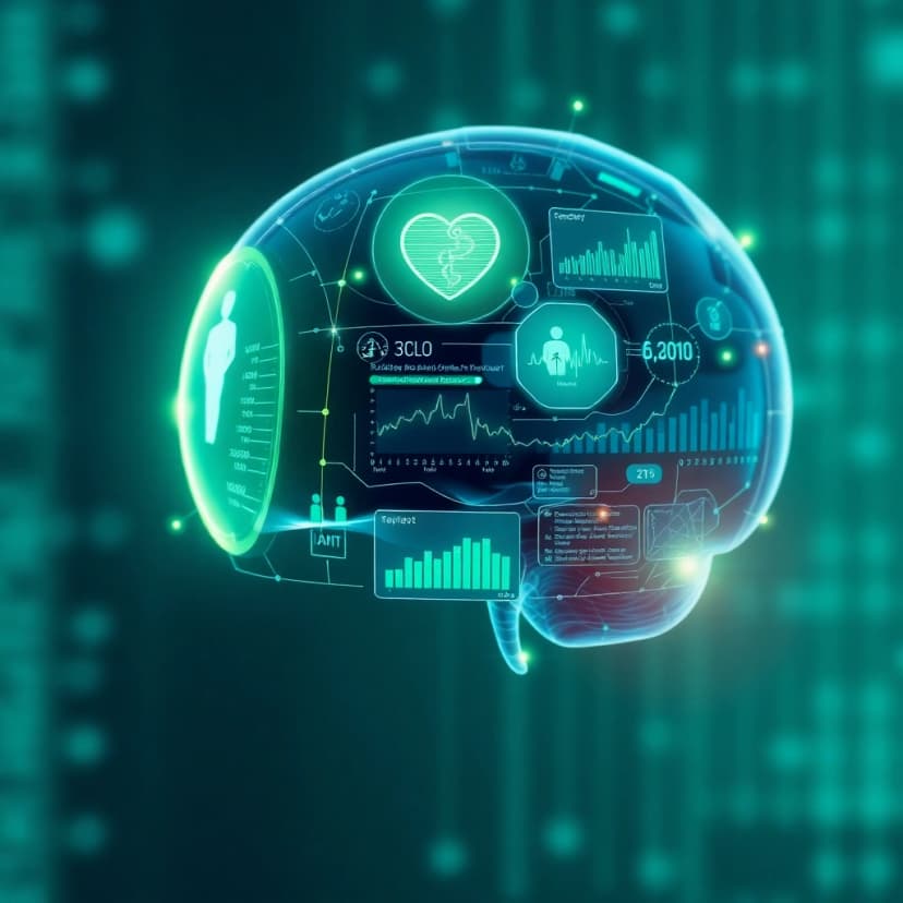 futuristic AI brain interface with health data visualization
